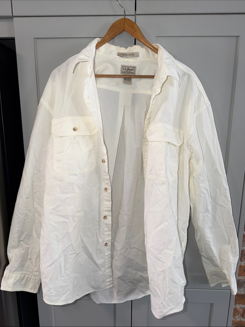 L.L. Bean Men’s White Long-Sleeve Button-Down Shirt